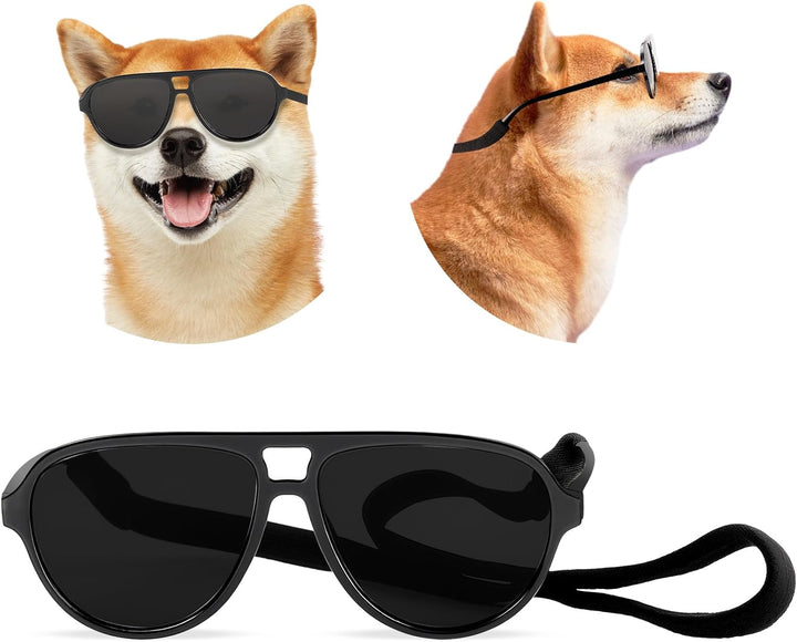 Dog Sunglasses Pet Supplies for Medium Large Breed Dogs with Adjustable Strap Black UV Protection Sun Glasses for Pet Riding Hiking Swimming Police Halloween Christmas Cosplay(Large)