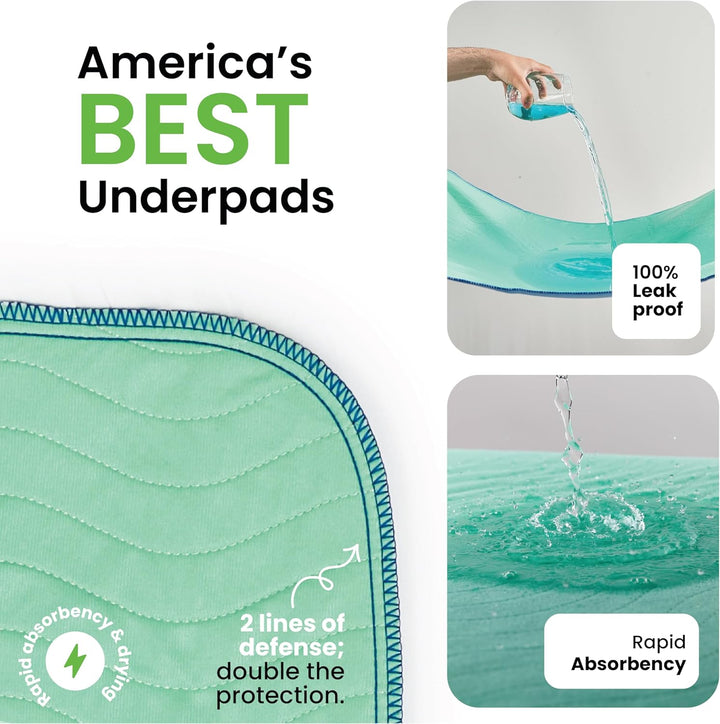 ® Washable Underpads, 34" X 36" (Pack of 4) - Heavy Absorbency Reusable Bedwetting Incontinence Pads for Kids, Adults, Elderly, and Pets - Waterproof Protective Pad for Bed, Couch, Sofa, Floor