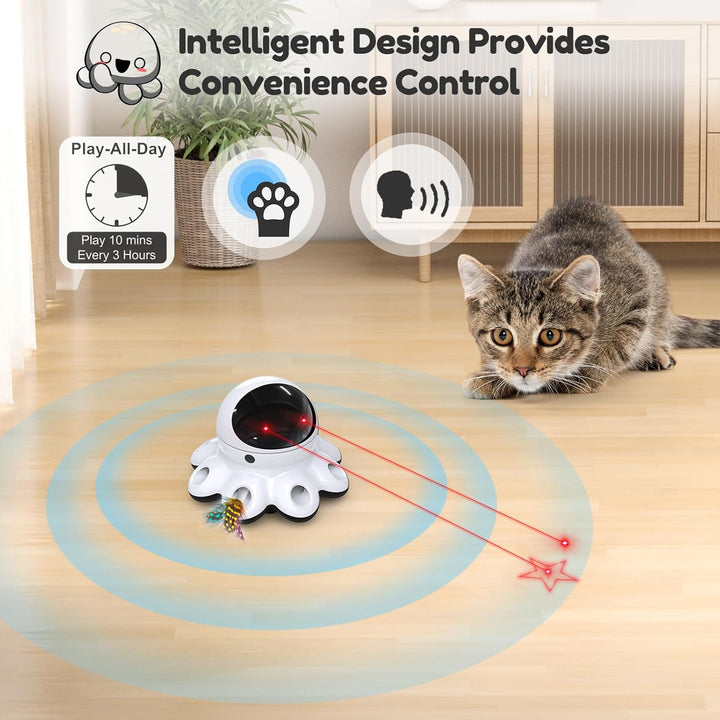 Cat Laser Toy, 2-In-1 Interactive Automatic Motion Activated Moving 8 Holes Whack a Mole Feather, USB Rechargeable Electronic Smart Sensor Kitten Toys for Indoor Exercise