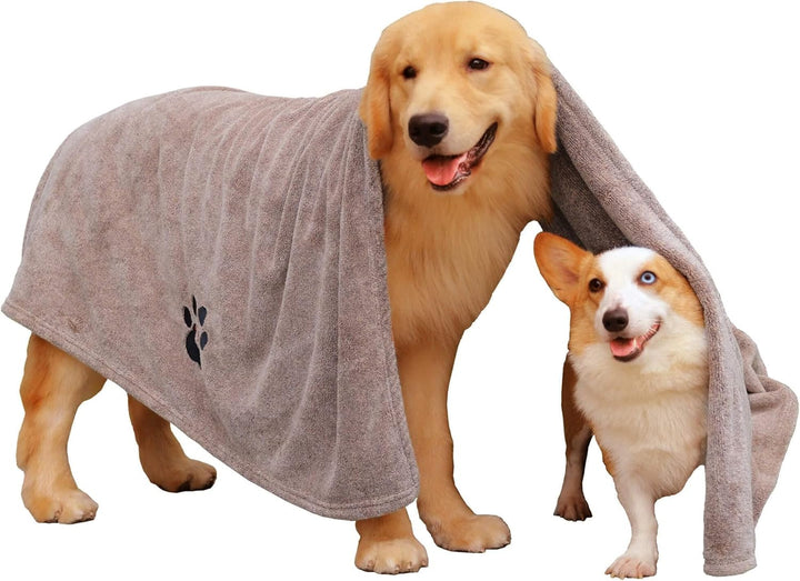 Dog Towels for Drying Dogs - Pack of 2 - Super Absorbent Soft Microfiber Pet Bath Grooming Towel for Dogs Cats and Other Pets (M-36" * 28", Grey and Brown )