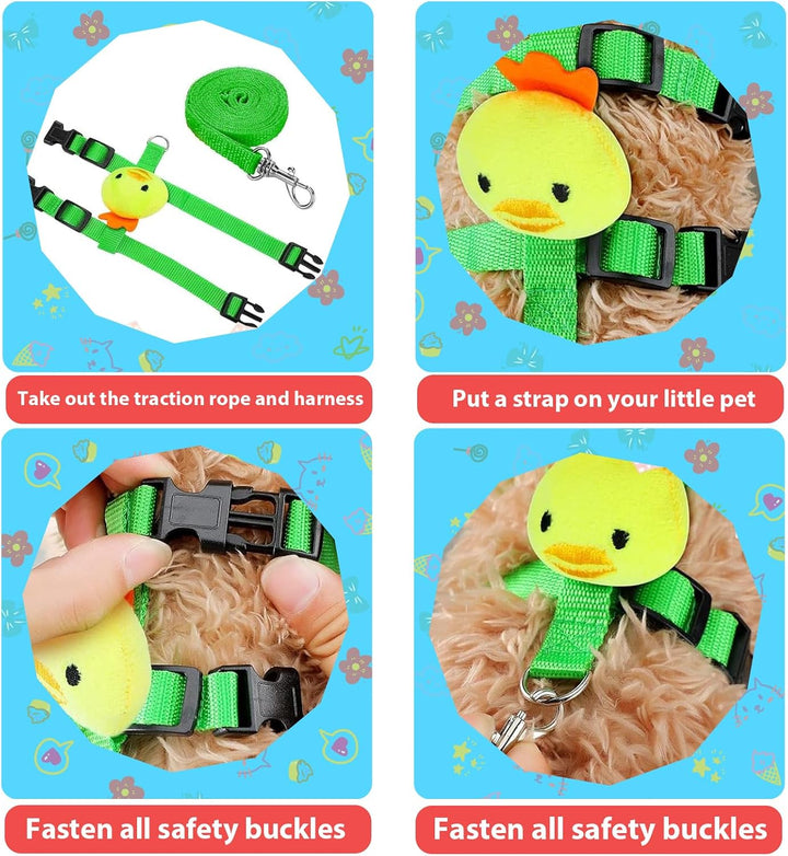 Set of 4 Adjustable Rabbit Harness and Leash for Small Pets, Ferret Leash with Decorations for Rabbit, Kitten, Puppy