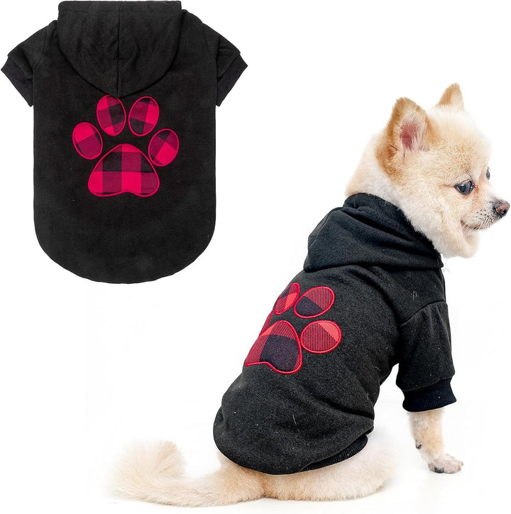 Plaid Dog Hoodie Pet Clothes Sweater with Hat and Pocket for Small Medium Large Size Dogs, Soft Winter Warm Dog Cold Weather Coat, Fleece Fall Dog Hooded Sweatshirt for Puppy Cats, Red XL