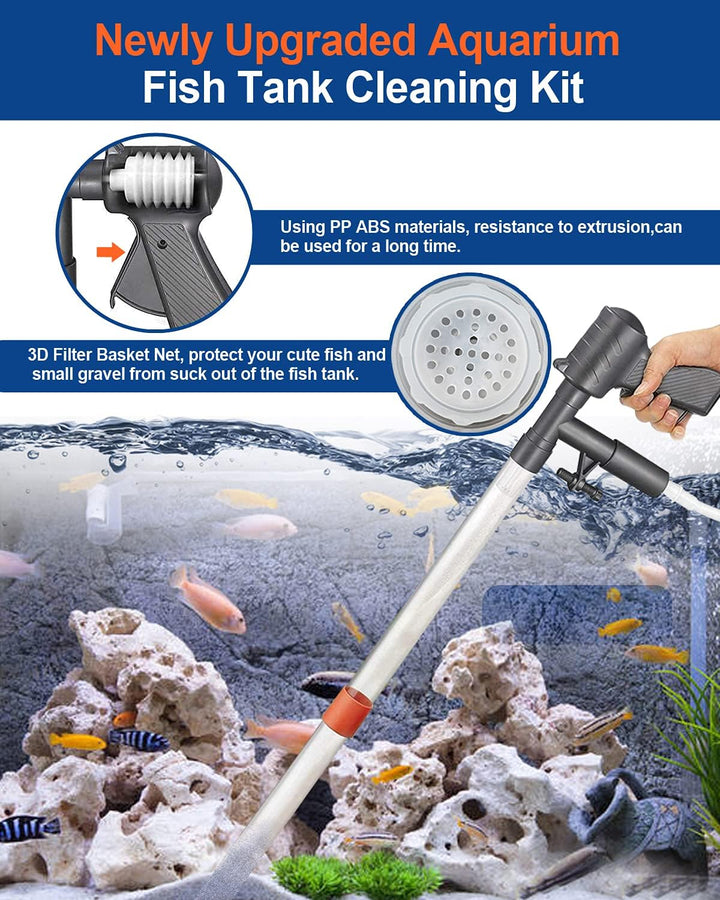 Aquarium Gravel Cleaner [2025 Edition] Vacuum Fish Tank Vacuum Cleaner Tools for Aquarium Water Changer with Aquarium Thermometers Fish Net Kit Use for Fish Tank Cleaning Gravel and Sand