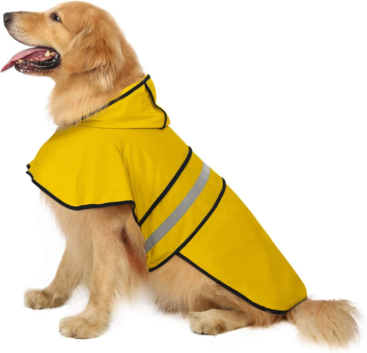 Dog Raincoat Jacket Reflective Adjustable Hooded Pet Poncho Rain Coat with Leash Hole for Small to X-Large Dogs Yellow - L