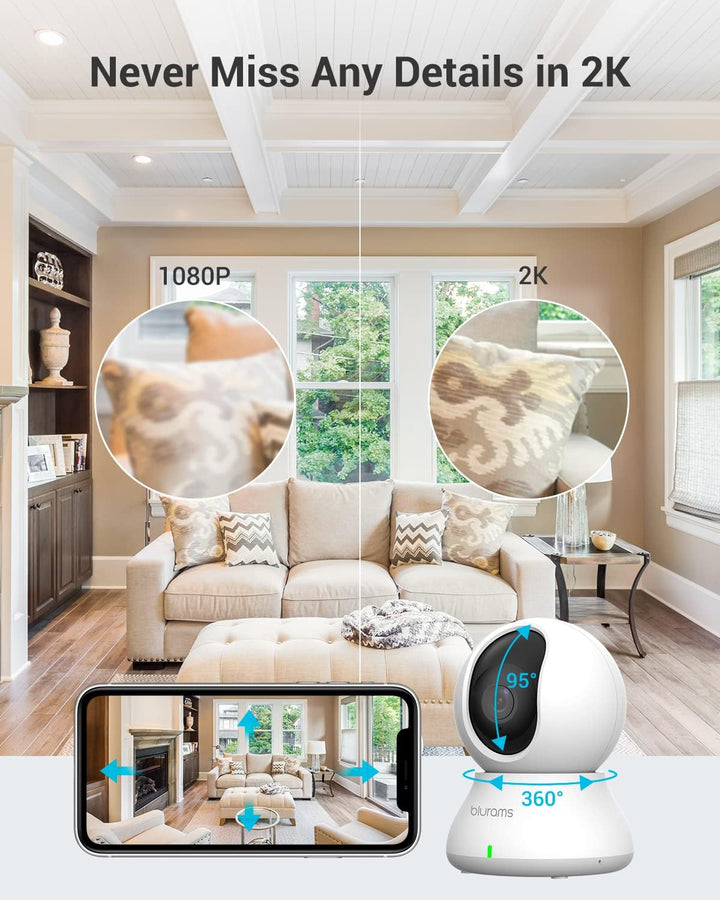 Cameras for Home Security, 2K Pet Camera with Phone App, 360° PTZ Indoor Cameras, 2-Way Talk, Motion Tracking, Color/Ir Night Vision, Cloud&Sd, Works with Alexa (2Pack, 5Ghz/2.4Ghz Dual-Band)