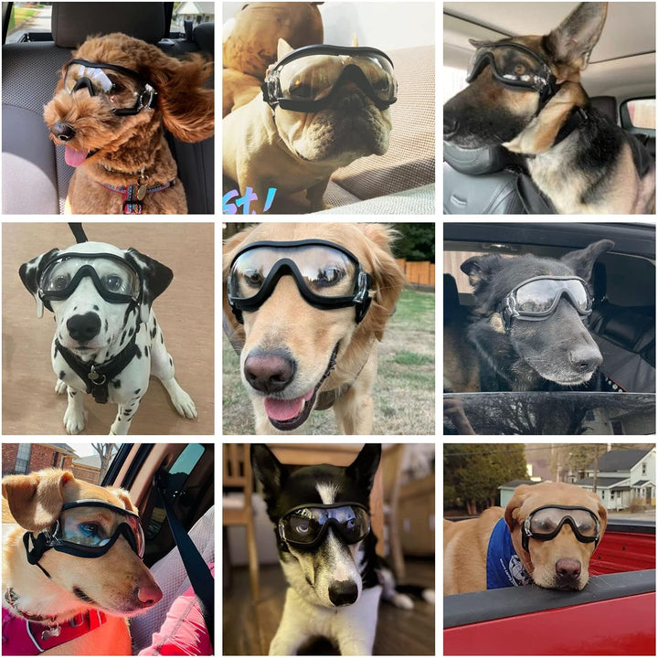 Dog Sunglasses Medium to Large Dog UV Transparent Goggles Windproof Anti-Dust Snowproof Pet Glasses with Elastic Straps, Clear