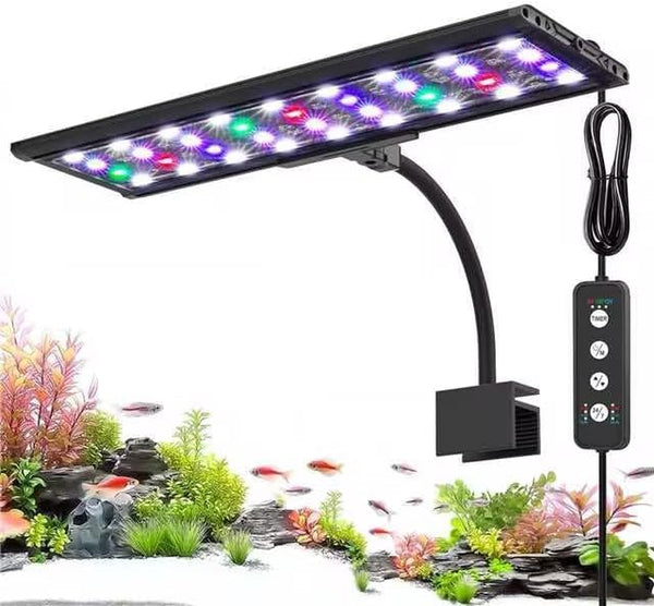 LED Aquarium Light, 24/7 Mode Clip on Fish Tank Light with Memory Function, DIY Mode Full Spectrum Aquarium Plant Light, Adjustable Timer/Brightness, IP68 Waterproof for 16-24 Inch Fish Tank 18W