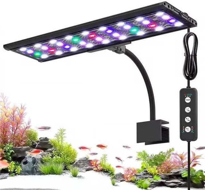 LED Aquarium Light, 24/7 Mode Clip on Fish Tank Light with Memory Function, DIY Mode Full Spectrum Aquarium Plant Light, Adjustable Timer/Brightness, IP68 Waterproof for 16-24 Inch Fish Tank 18W