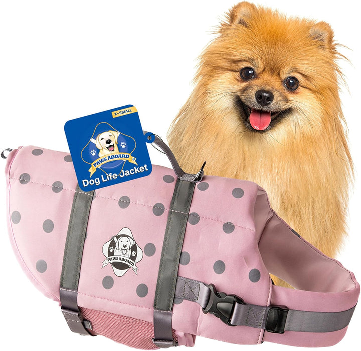 Dog Life Jacket - Swimming Vest for Dogs, Adjustable, Reflective, Comfortable, Multiple Colors, Patterns, Xx-Small to Extra Large Dog Swim Vest with Handle (Red, Large)