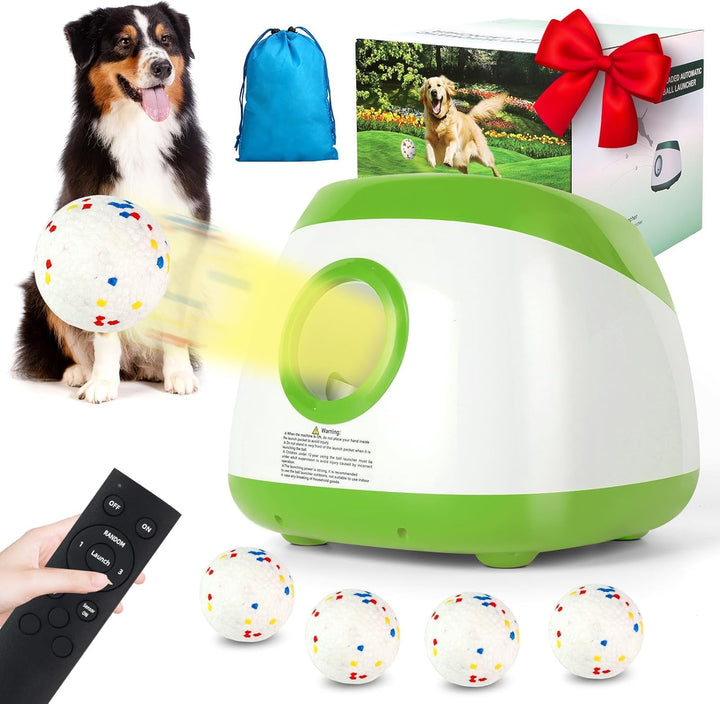Automatic Ball Launcher for Dogs, Dog Ball Thrower with 40-60-80Ft Distance, Rechargeable Automatic Launcher with 4 Balls (2.5"), Remote Control Launcher for Medium & Large