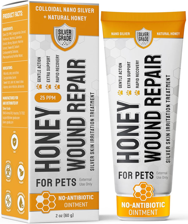 Dog Wound Care with Honey & Colloidal Silver for Scratches & Skin Irritations – Horse & Dog Hot Spot Treatment Gel Works as Honey Rapid Wound Repair – for All Pet Ages & Breeds – 2-Oz Tube