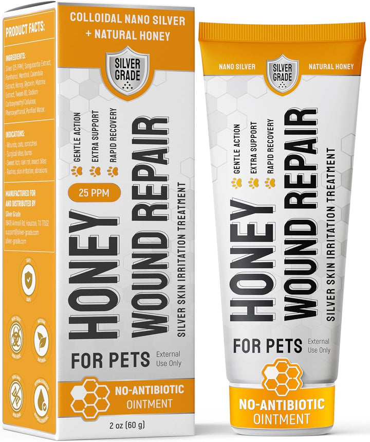 Dog Wound Care with Honey & Colloidal Silver for Scratches & Skin Irritations – Horse & Dog Hot Spot Treatment Gel Works as Honey Rapid Wound Repair – for All Pet Ages & Breeds – 2-Oz Tube