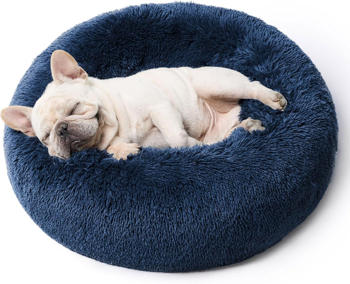 Calming Dog Bed Medium Size Dog - Donut Washable Medium Pet Bed, 30 Inches Anti-Slip round Fluffy Plush Faux Fur Cat Bed, Fits up to 45 Lbs Pets, Camel