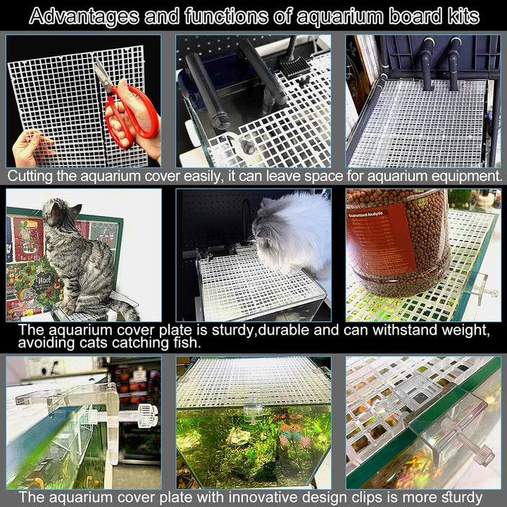 4 Aquarium Lid Hood Fish Tank Top Cover Terrarium Lid Plastic Grid Panel Egg Crate Grate 6 Aquarium Glass Cover Board Clip