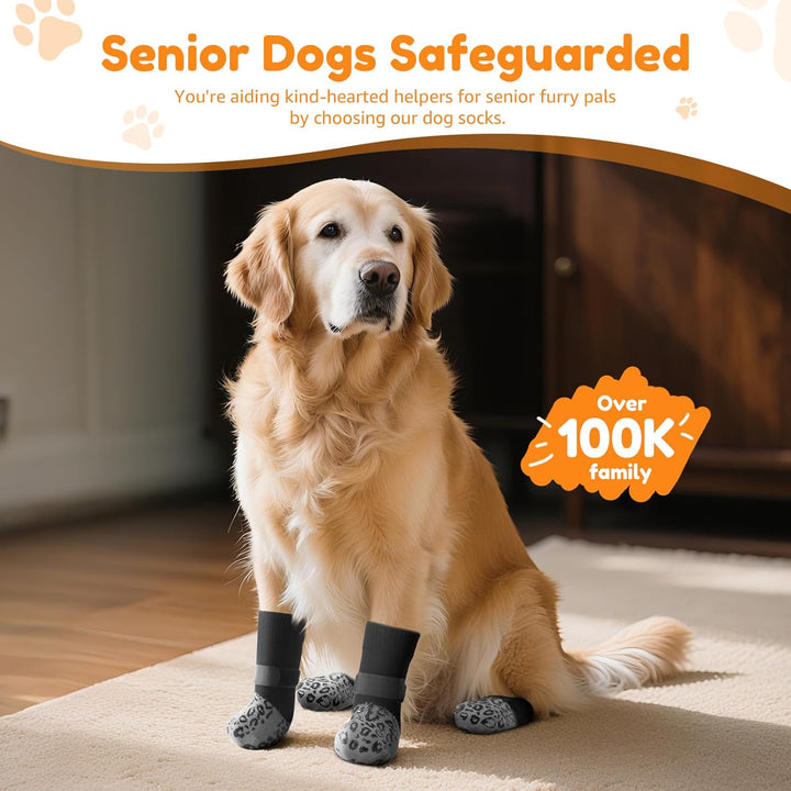 Non Slip Dog Socks with Grippers Prevent from Licking Paws,Anti-Slip Dogs Grip Socks for Senior Dogs on Hardwood Floor(Grey,2Pairs,L)