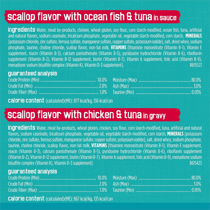 Purina  Wet Cat Food Variety Pack, Tasty Treasures Prime Filets (With Chicken and Tuna, with Chicken, and with Ocean Fish and Tuna, and with Turkey) - (Pack of 24) 5.5 Oz. Cans