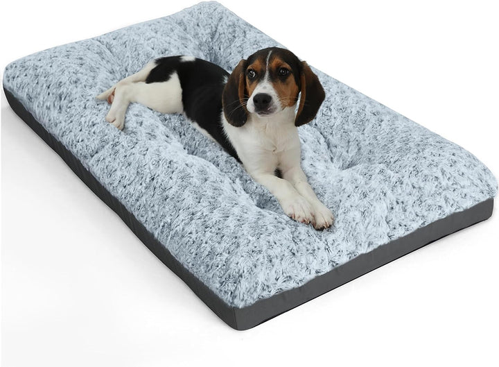 Deluxe Washable Dog Bed for Large Dogs Dog Crate Mat 35 Inch Comfy Fluffy Kennel Pad Anti-Slip for Dogs up to 60 Lbs, 35" X 23", Grey