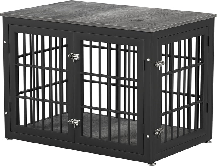 48 Inch Rustic Heavy Duty Dog Crate Furniture for Extra Large Dogs, Decorative Pet House End Table, Wooden Cage Kennel Furniture Indoor, Black and Brown