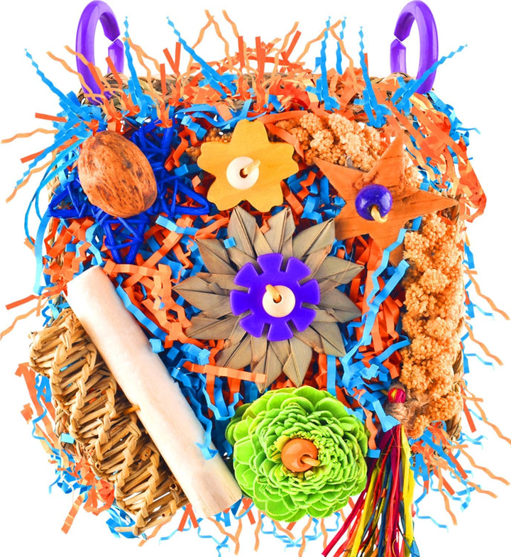 Bird Toys, Parakeet Grass Mat Foraging Toy Parrot Shredding Hanging for Cockatiel Lovebird Parakeet Budgie Small-Medium Birds