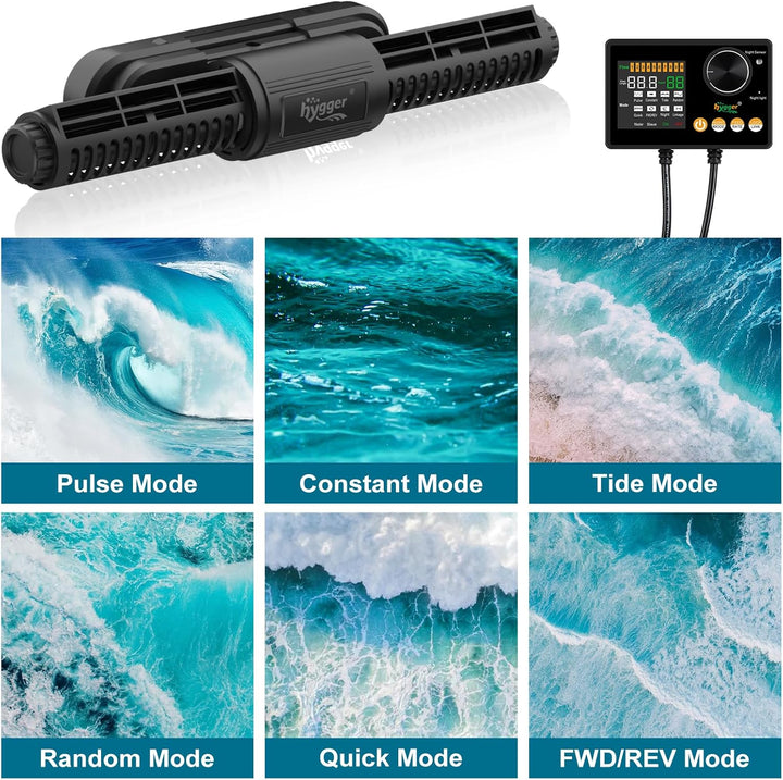 Intelligent Wave Maker for Aquarium, Saltwater Freshwater Circulation Pump Adjustable 6 Waves/Night/Feed/Wireless Connection Mode, Magnetic Holder Display Controller Memory Function (25W)
