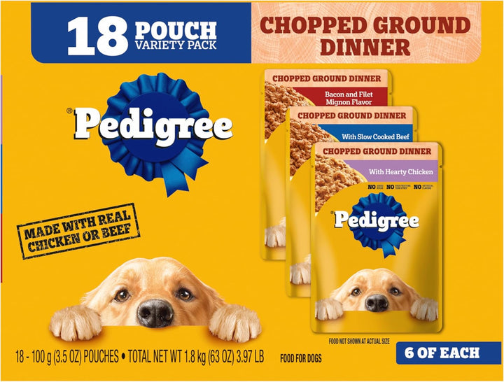 Chopped Ground Dinner Adult Soft Wet Dog Food 30-Count Variety Pack, 3.5 Oz Pouches