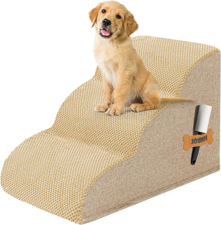 Dog Stairs Ramp for Beds Couches, 15.7” H 33D Extra Wide Pet Steps with Durable Non-Slip Waterproof Fabric Cover, Dog Slope Stairs for Small Dogs and Cats or Pets Friendly, 3-Tiers, Grey