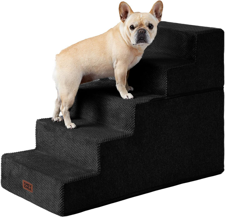Dog Stairs for Bed 18" H, 4-Step Dog Steps for High Bed, Pet Steps for Small Dogs and Cats, Non-Slip Balanced Pet Ramp Indoor, Grey