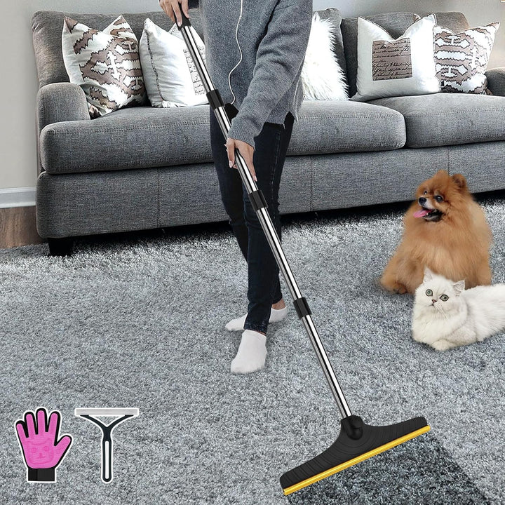 Carpet Rake for Pet Hair Removal, Reusable Pet Hair Remover with 60” Adjustable Long Handle, Carpet Scraper Dog Cat Hair Remover Tool for Rugs, Mats