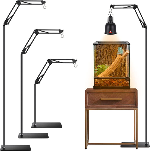 Reptile Lamp Stand Reptile Light Stand (15.7Inch to 74.3Inch) with 360° Adjustable Swing Arm, Heat Lamp Holder for Bearded Dragon Turtles Snake and Chicks