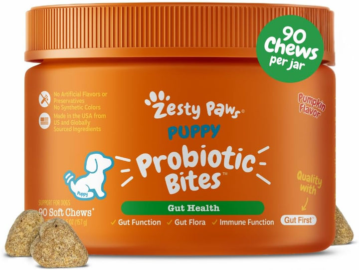 Probiotics for Dogs - Digestive Enzymes for Gut Flora, Digestive Health, Diarrhea & Bowel Support - Clinically Studied DE111 - Dog Supplement Soft Chew for Pet Immune System - Pumpkin