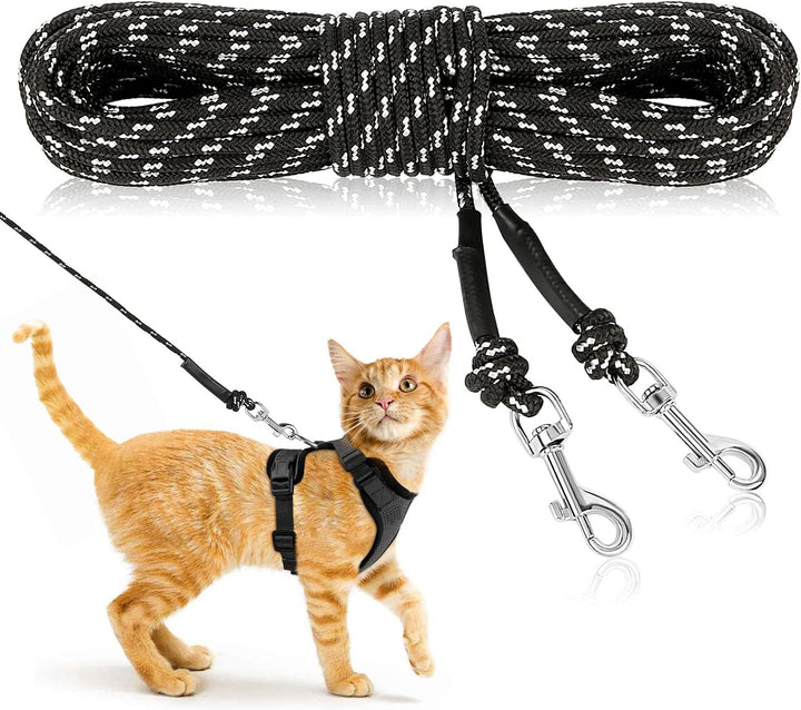 Reflective Cat Long Leash 15 FT Escape Proof Walking Leads Yard Long Leashes Durable Safe Personalized Extender Leash Traning Play Outdoor for Kitten, Puppy, Rabbit and Small Animals(Pink-S)