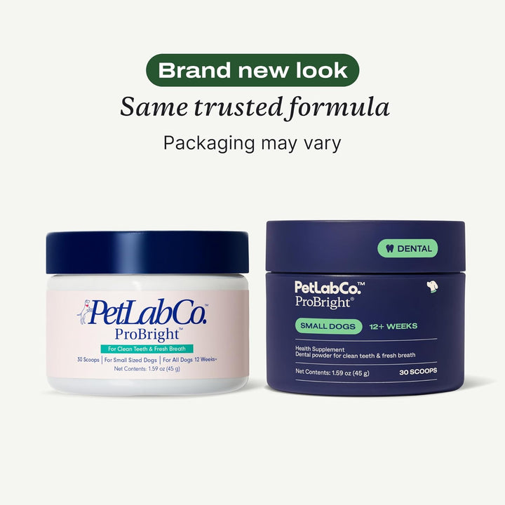 Probright Dental Powder - Dog Breath Freshener - Teeth Cleaning Made Easy – Targets Tartar & Bad Breath - Formulated for Small Dogs - Packaging May Vary
