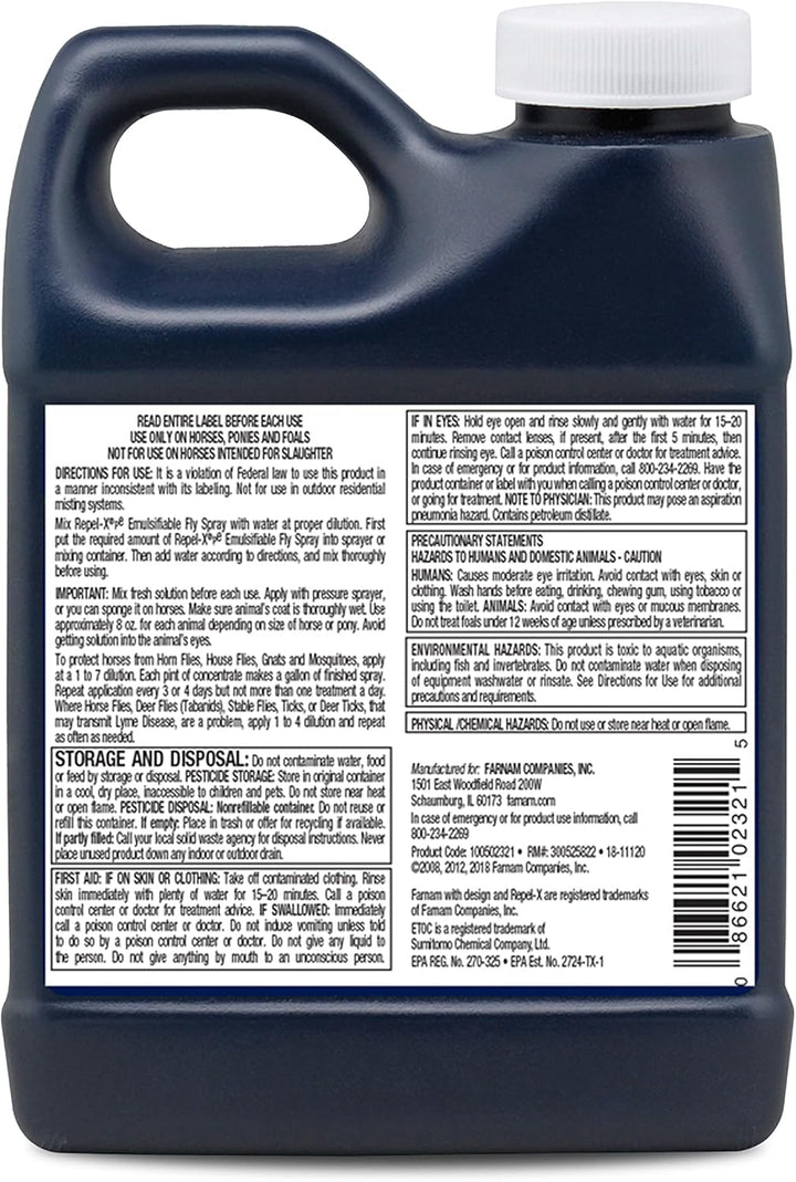 Repel-X Pe Concentrated Fly Spray for Horses, Just Add Water 16 Ounces