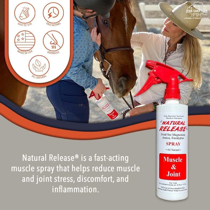 Natural Release Muscle Spray Treatment - Horse Liniment for Sore Muscles, Joint Pain, Tendon & Inflammation Relief - Easy to Use, Fast Acting, Alcohol & Menthol Free (16 Oz)