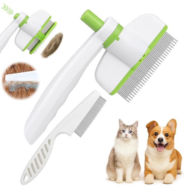 Pet Hair Removal Comb One-Click Self-Cleaning Grooming Brush, De-Shedding Comb for Short & Long Hair, Pet Grooming Supplies for Cats & Dogs