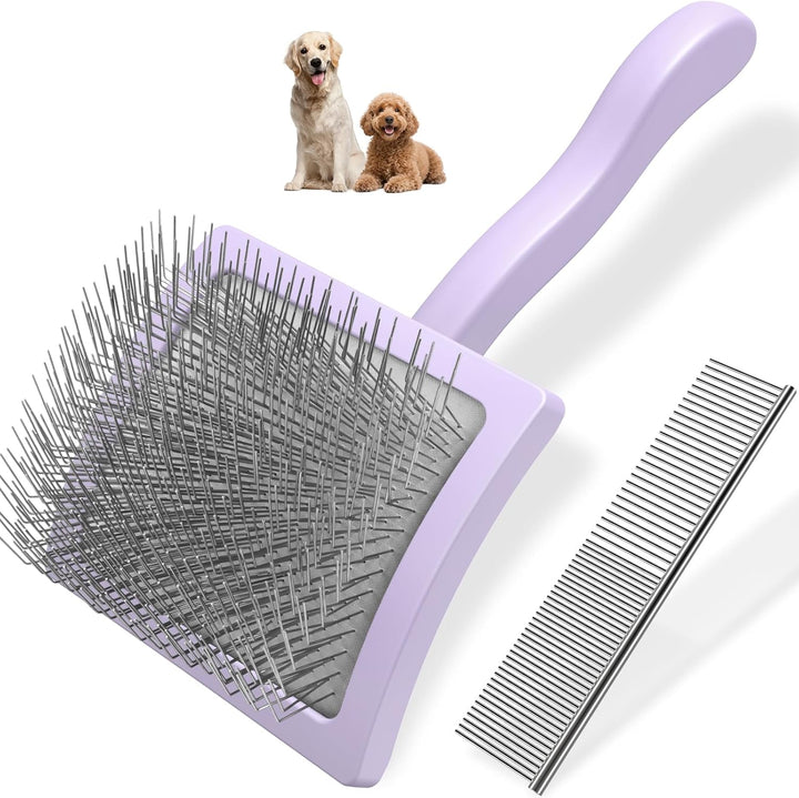 2PCS Slicker Brush for Dogs & Pet Comb,Professional Dog Grooming Brush (Goldendoodles,Poodles,Labradoodles) with Extra Long Pins to Effectively Remove Tangles, Knots and Mats (Blue Large)