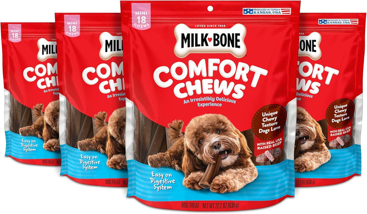 Comfort Chews, Rawhide Free Dog Treats with Unique Chewy Texture and Real Beef, 16 Chews, Easy on Digestive System