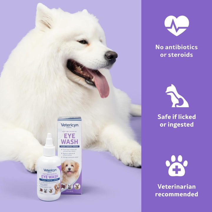 plus Dog and Cat Eye Wash | Eye Drops for Dogs and Cats to Flush and Soothe Eye Irritations, Dog Tear Stain Cleaner, Safe for All Animals. 3 Ounces