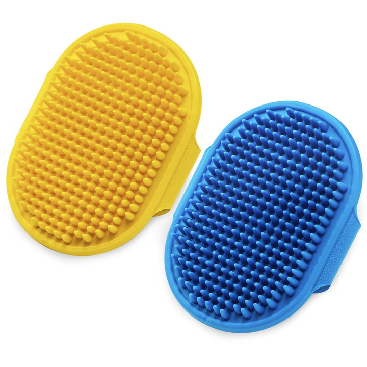 Dog Grooming Brush,  Pet Shampoo Bath Brush Soothing Massage Rubber Comb with Adjustable Ring Handle for Long Short Haired Dogs and Cats (Blue+Green, Pack of 2)