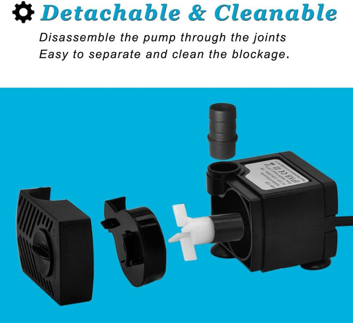 90 GPH Mini Submersible Pump, Small Fountain Pump (5W 350L/H) for Water Feature, Aquariums, Fish Tank, Tabletop Fountain, Pet Fountain, Indoor or Outdoor Pond Fountain
