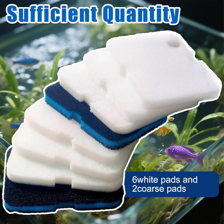 Replacement Canister Filter Pads for Cascade 700/1000 CCF2UL/CCF3UL Generic Aquarium Floss Media, 2 Upgraded Activated Carbon-Coarse-Activated Carbon Filter Pads and 6 White Floss, 8Pcs