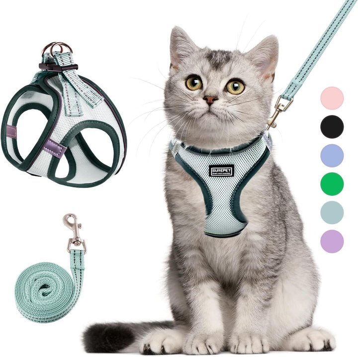 Cat Harness and Leash Set, Soft and Breathable Vest with Reflective Strip, Escape Proof Kitten Harness, Easy to Wear for Cats Walking and Traveling (Purple, M)