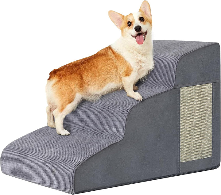 Dog Stairs for Small Dogs, 4-Step Dog Ramp for Bed 19.7" H, Dogs Steps for Bed, Couch, Pet Stairs with Non-Slip Bottom Design, Cat Scratching, High Density Foam Portable Pet Steps, Indoor, Grey