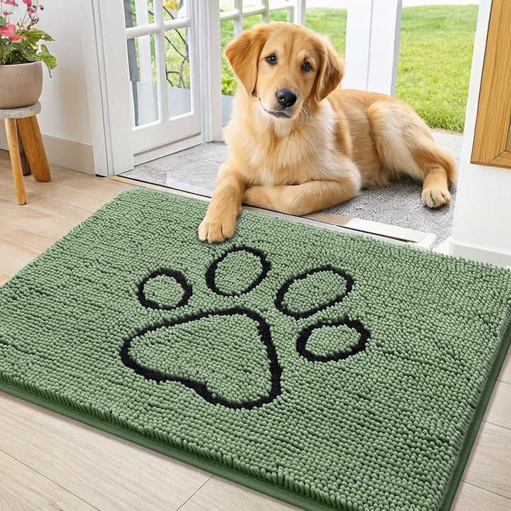 Dog Door Mat for Muddy Paws, Absorbent Dirt Trapper Non Slip Quick Dry Washable Chenille Mat for Mud Dogs, Entry Rug for Indoor and Outdoor (30X20 Inches, Grey)