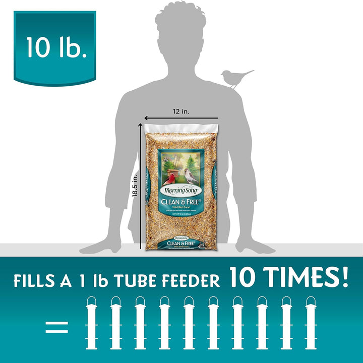 Clean & Free Shell Free Wild Bird Food, Premium No Mess Bird Seed for outside Feeders, 10-Pound Bag