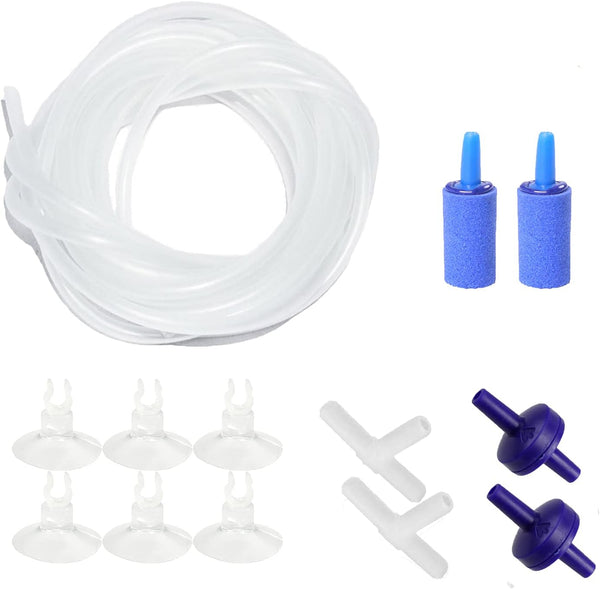 14Feet Aquarium Airline Tubing, Standard 3/16" Tubing, Air Pump Accessories,With Air Stones, Check Valves, Suction Cups and Connectors (Clear)
