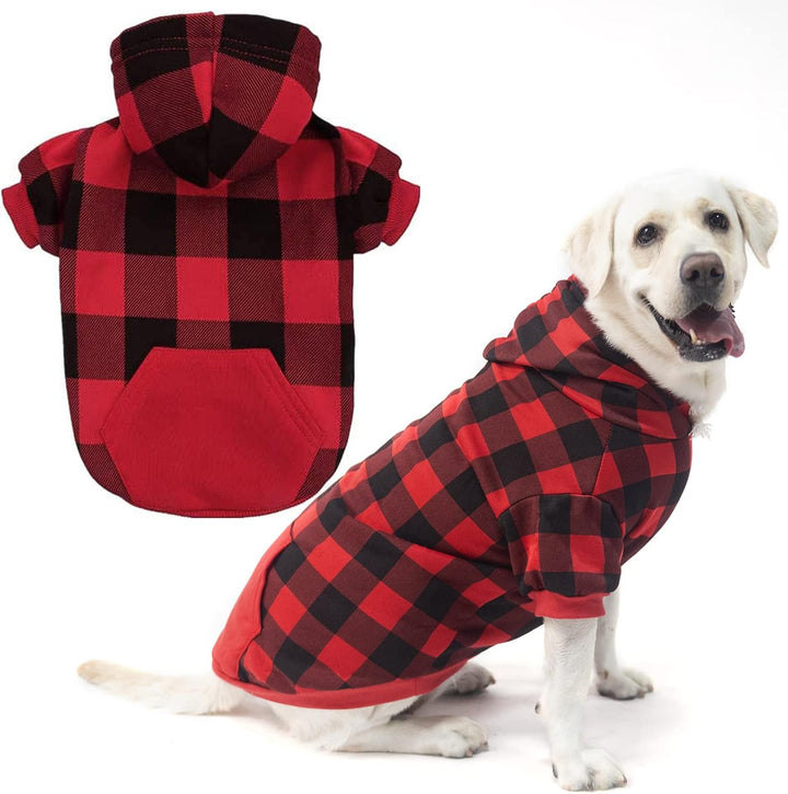 Plaid Dog Hoodie - British Style Warm Dog Sweater Shirt with Leash Hole,Pitbull Clothes Outfits,Winter Coat Apparel for All Breeds Puppy Girl Boy-Cat Apparel