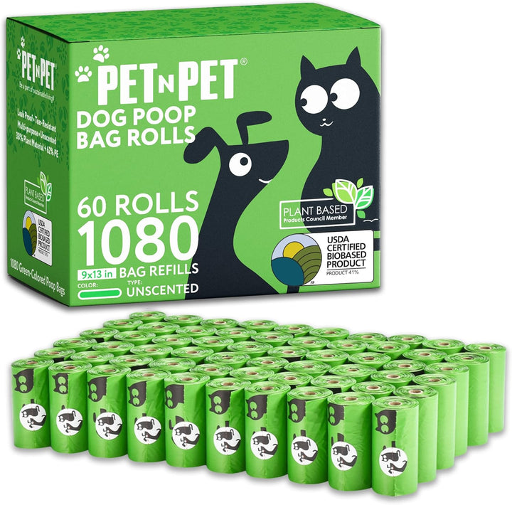 1080 Counts Green Poop Bags for Dogs, 41% Plant Based & 59% PE Extra Thick Dog Poop Bags Rolls, 9" X 13", Lavender Scented Pet Waste Bag