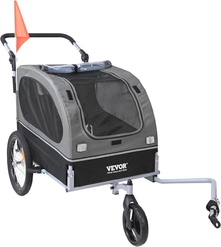 Dog Bike Trailer, Supports up to 66/88/100 Lbs, 2-In-1 Pet Stroller Cart Bicycle Carrier, Easy Folding Cart Frame with Quick Release Wheels, Universal Bicycle Coupler, Reflectors, Flag