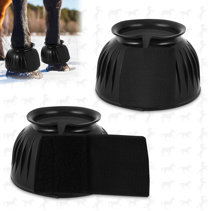 Horse Bell Boots Protect against Hoof Impact Trauma Rubber Bell Boots Horse Care for Turnout No Rub Design Comfort Quick Wrap Hook and Loop